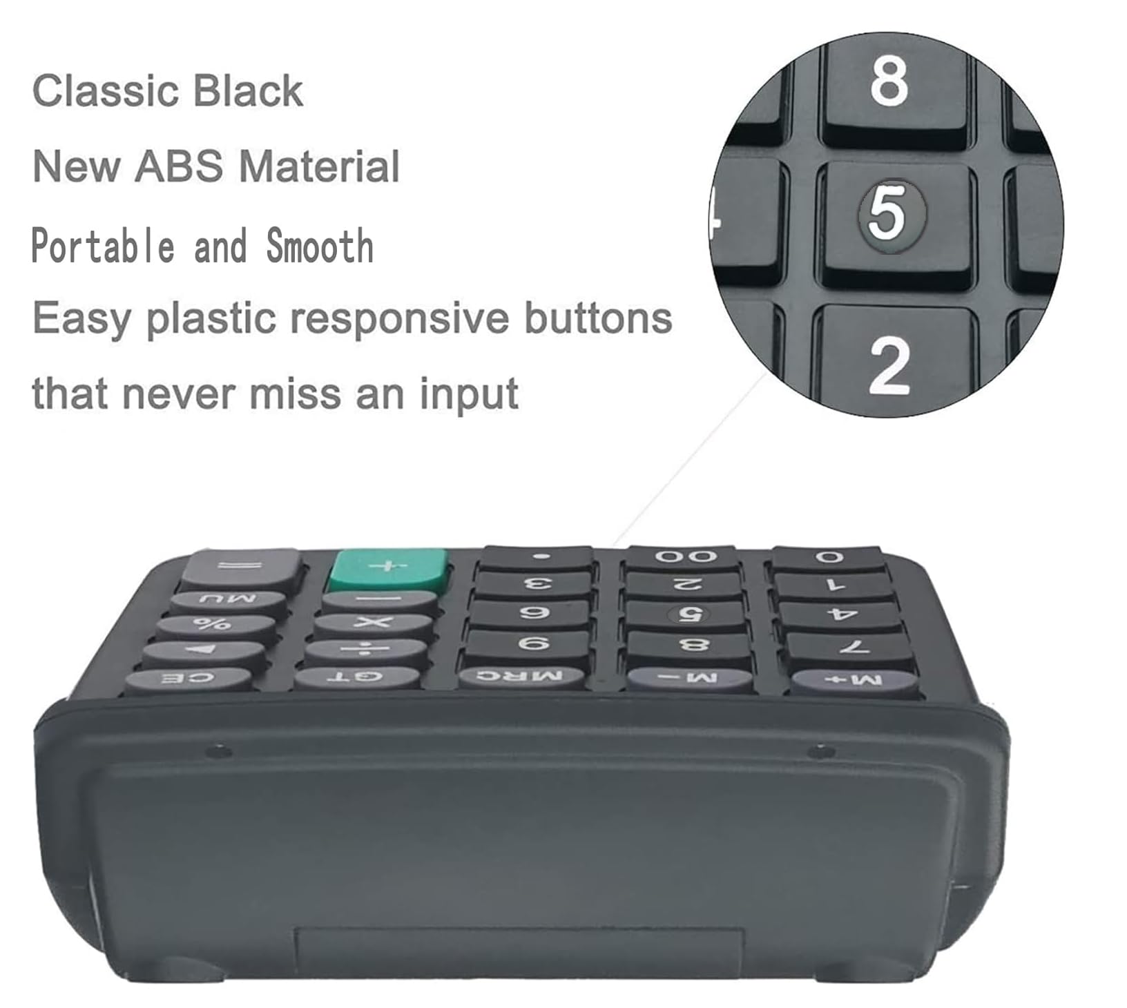Calcolatrice portatile a 12 cifre a doppia alimentazione, da tavolo, con ampio display LCD, grande pulsante sensibile (nero, confezione da 10)