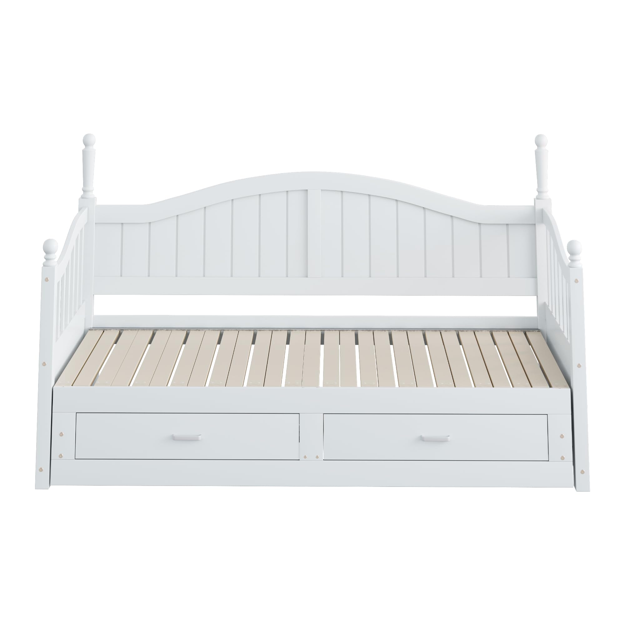 Kebnor Sofá cama extensible de madera maciza 90/180 x 190 cm, con columnas romanas, con respaldo y reposabrazos curvados, con cajones y somier (blanco)