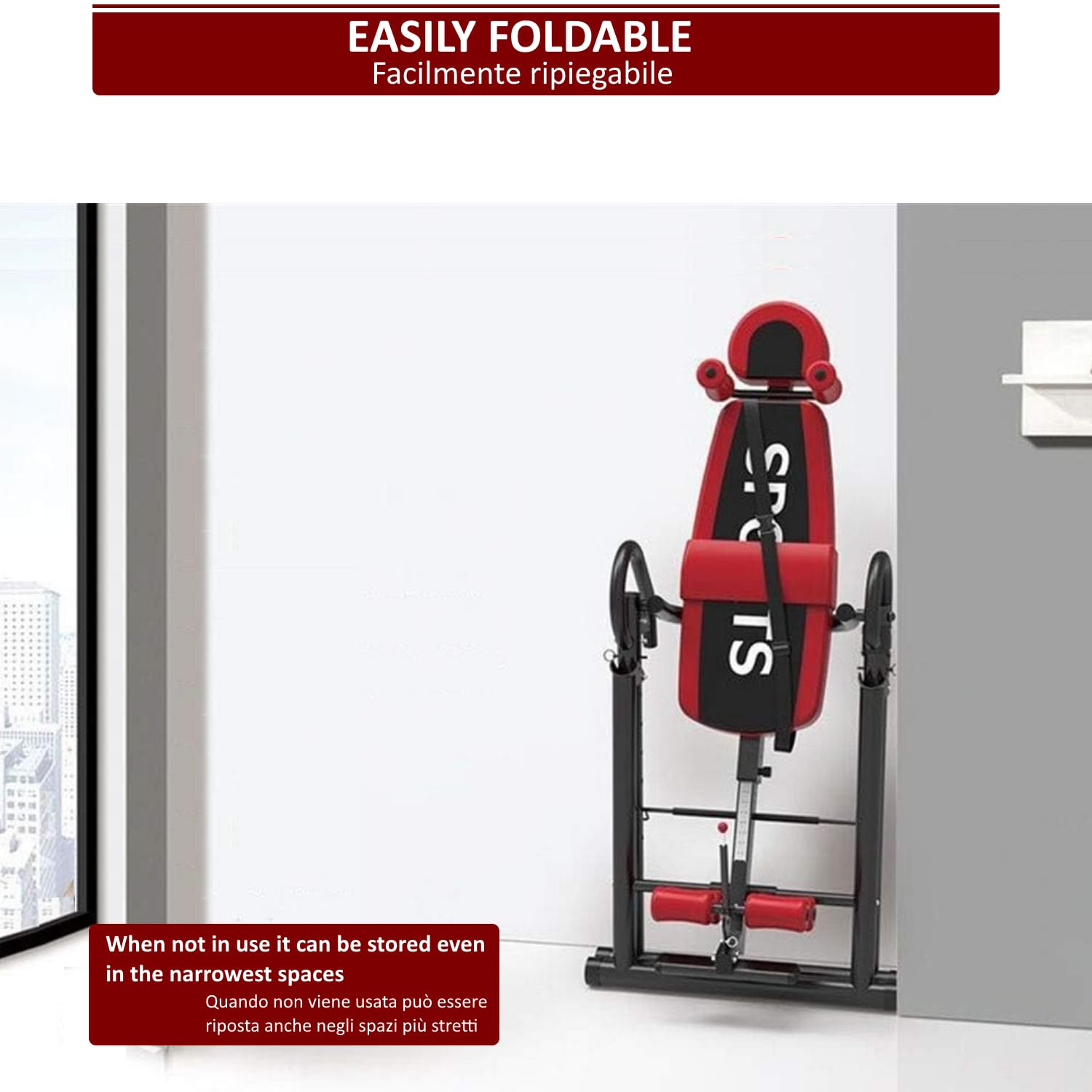 Banc à inversion résistant avec appui-tête machine inversée gravitationnelle avec hauteur réglable 4 angles d'inversion, Rouge et noir