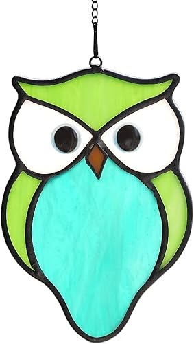 BOXCASA Atrapasoles de cristal de colores de pájaros para ventanas, colgantes de ventana de vidrieras de búho, decoración de atrapasoles de pájaros,