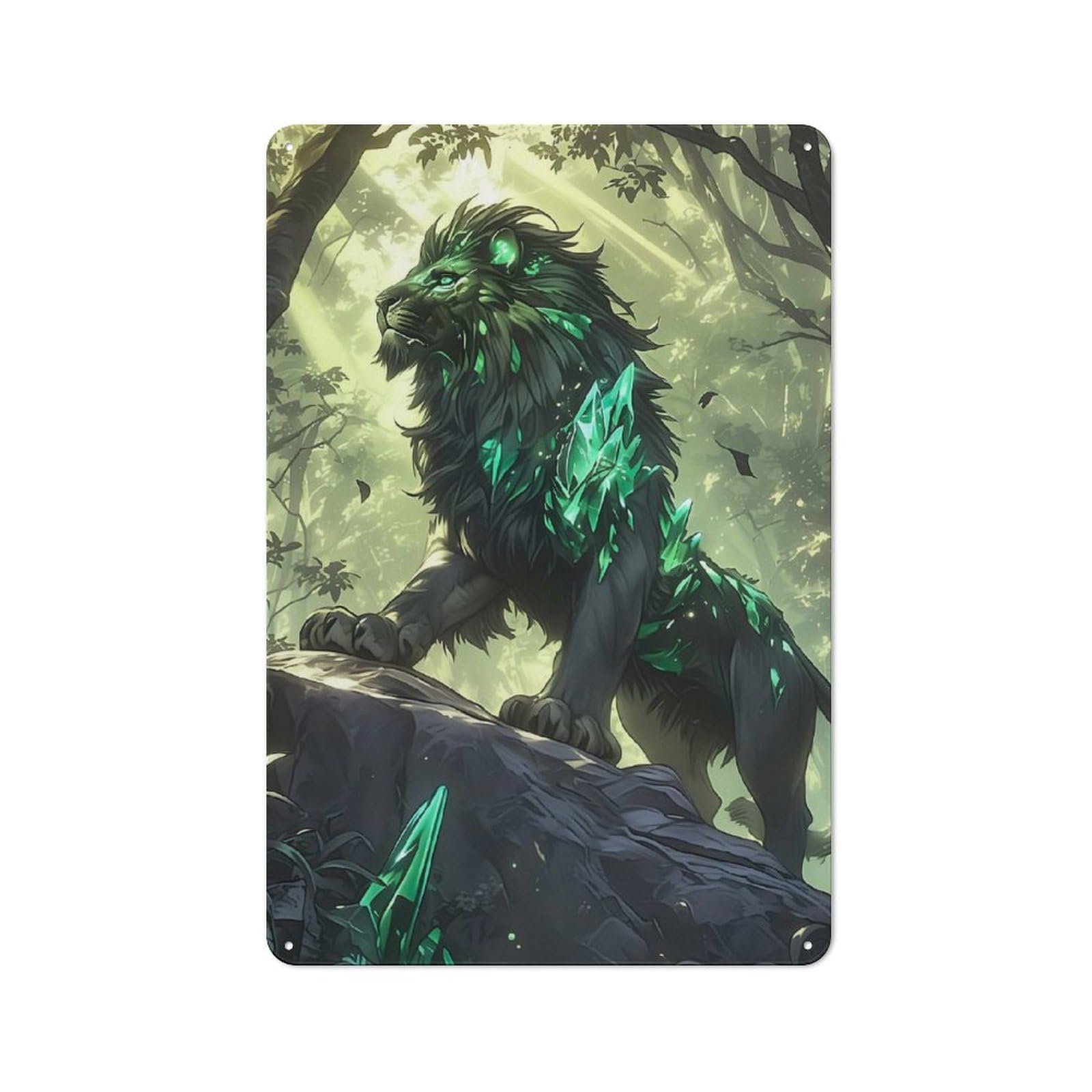 Junmoney Majestic Emerald Lion Industrial-Style Tin Sign 30X20cm For Café Or Home Bar, For Cooler-Month Interiors With Industrial Character