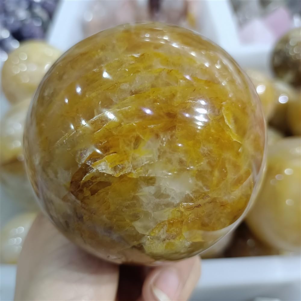 YZWRWRMKTB Yellow Rubber Flower Stone Ball Crystal Ornament Ornaments (Size : 500-550g)