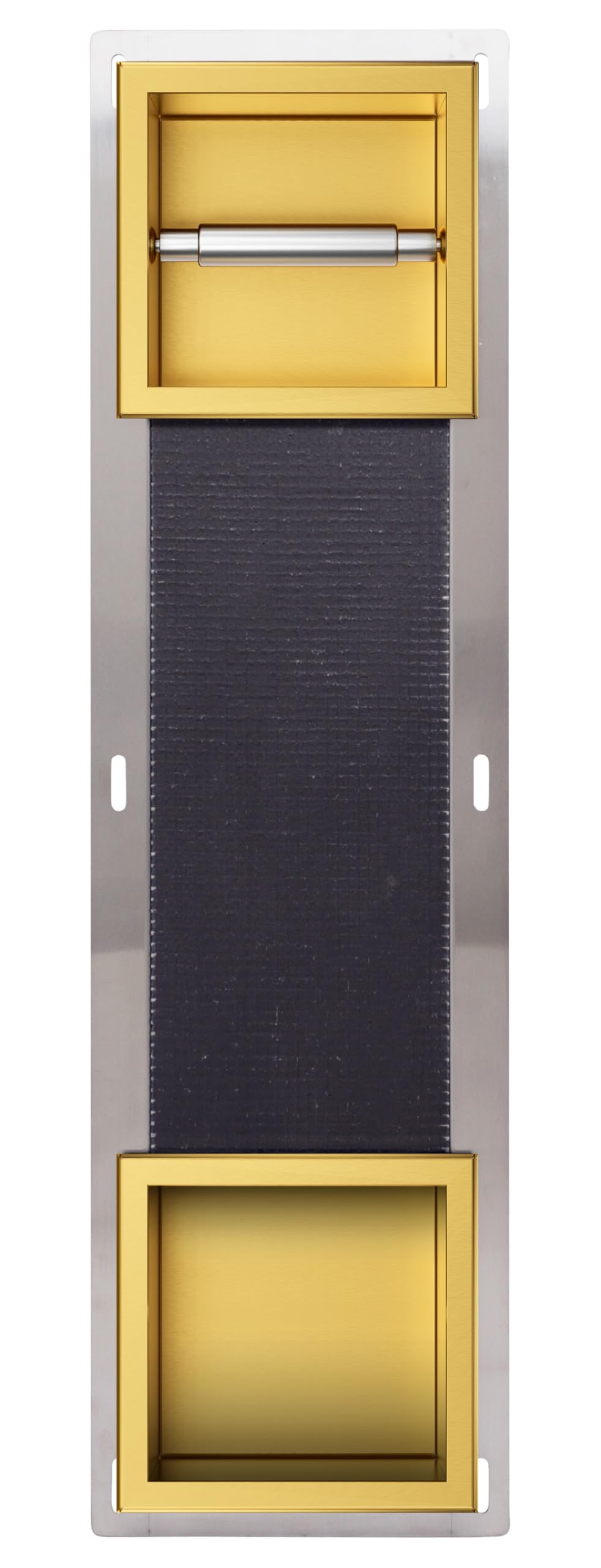 Porta Carta Igienica con Rivista per 6 Rotoli, Porta Carta Igienica per Bagno, Installazione a Parete, Oro, Acciaio Inossidabile, 74x20.8x14.75cm, Installazione Ad Incasso Wall-Box Paper 2 Oro