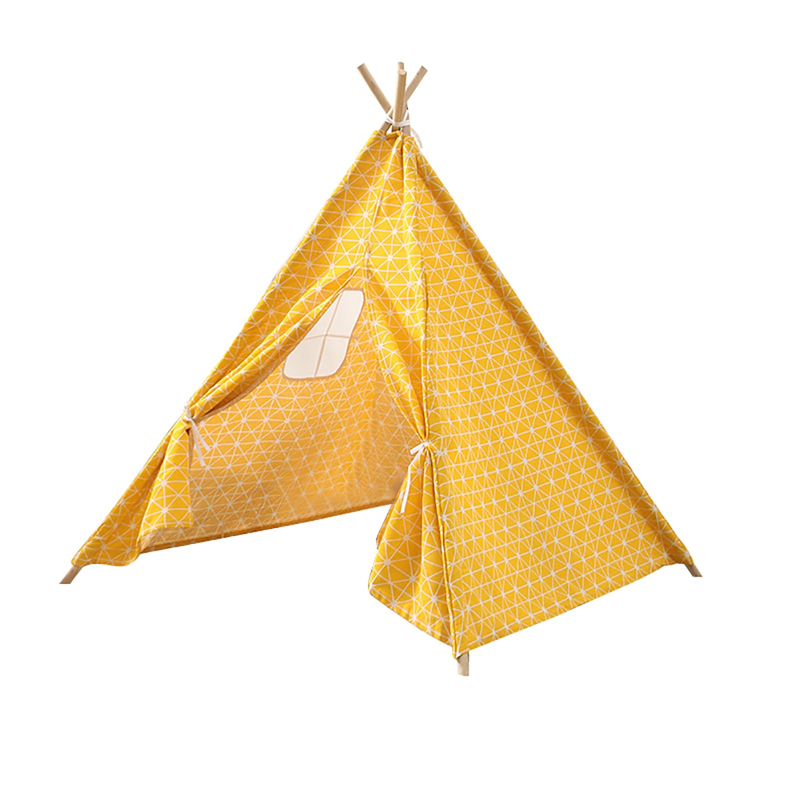 HIFUARKids Teepee Tent Indoor Outdoor Play Tents 120x120x160cm Foldable Cotton Canvas for Girls Boys, Window Lanyard Design Childrens Tents with Carry Bag & Decorative Flags(Geometric Yellow)