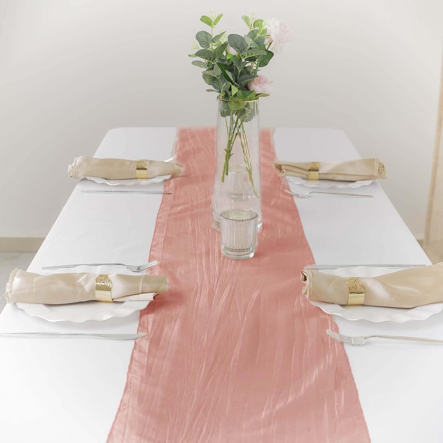 Efavormart 12" x 108" Dusty Rose Accordion Crinkle Taffeta Table Runner - Impeccable Metallic Glint of Lustrous - Perfect for Wedding Ceremonies, Parties, Upscale Occasions, and Any Special Events