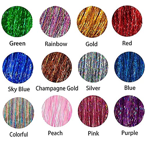 Fairy Hair Extensions Tinsel Kit With Tool 2760 Strands 12 Colors Holographic Hair Tinsel Heat Resistant Sparkling Hair Glitter For Christmas New Year Party (48 Inch) #TOP3
