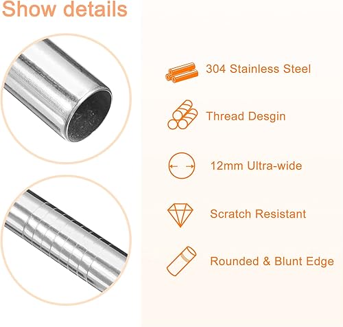 Miniatura 10 de uxcell 6 popotes de metal reutilizables, pajitas de acero inoxidable de 9.5 pulgadas para batido, té de burbujas, bebida fría (0.5 pulgadas de