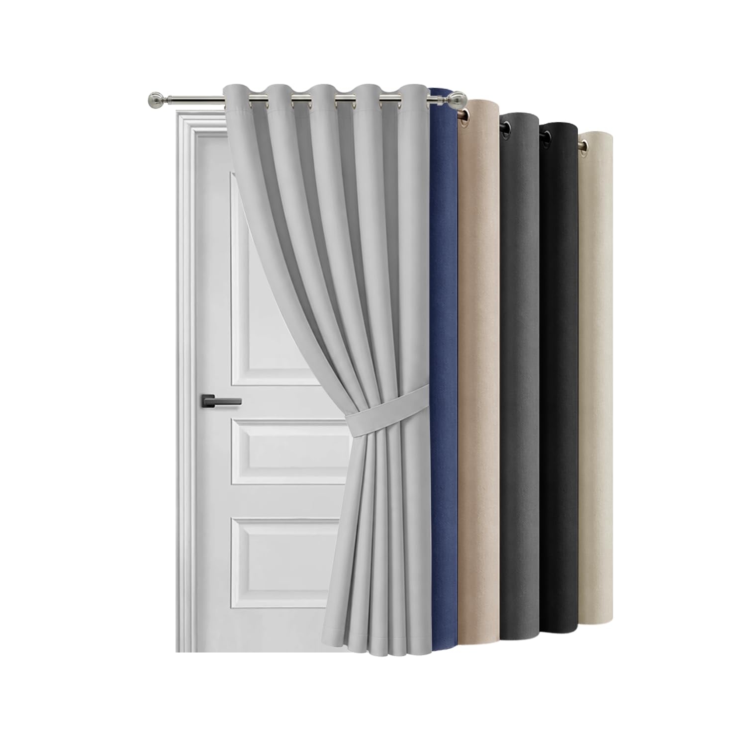 Hafaa Blackout Eyelet Curtains for Bedroom 66 X 84 Inch Light Grey Curtain for Living Room Noise Reducing Black out Curtain & Drapes 1 Panel with Tieback