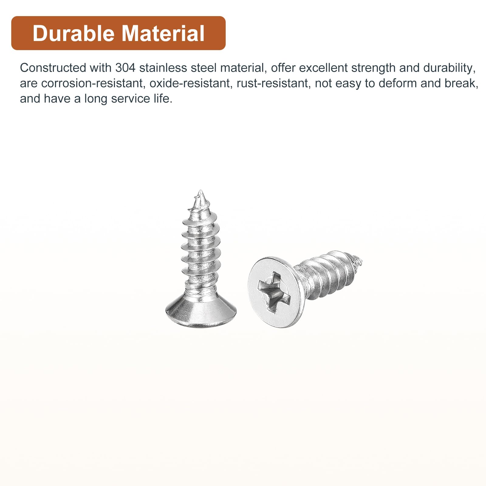 DTGN 50Pcs M6x20mm Flat Head Wood Screws, 304 Stainless Steel Phillips Self Tapping Screws - Good for Woodworking Furniture - Silver - Image 3