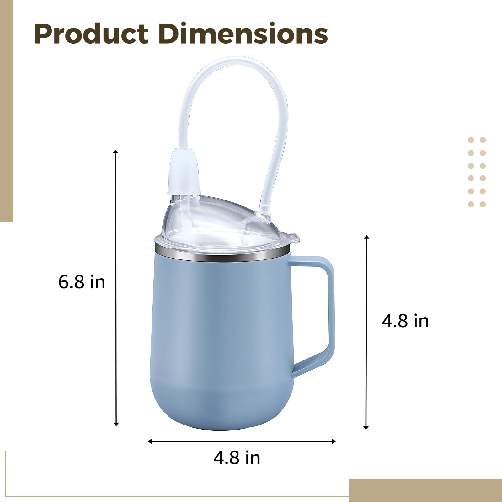 Becher mit Deckel für Erwachsene, Edelstahl, Auslaufsicher, 3-in-1, mit geknotetem und geradem Trinkhalm, beschwertem Ball, doppelten Griffen, 17,3 x 12,2 x 12,2 cm, Blau