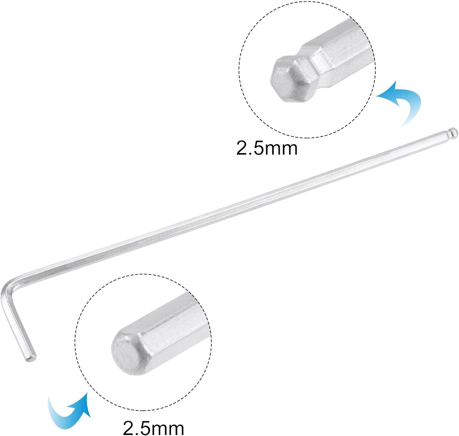 uxcell 2.5mm Ball End Hex Key Wrench, L Shaped Long Arm CR-V Repairing Tool