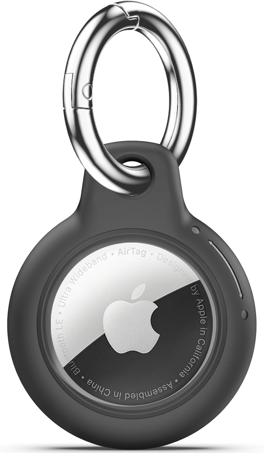 Airtags Holder with Apple Airtags Keychain, Onerous PC Air Tag Case, Anti-Scratch & Shock Air tag Holder,Males’s Ladies’s Keyrings & Keychains, for Canine,Automobile Key,Baggage -Grey Black