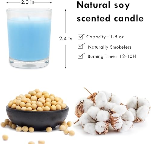 Miniatura 7 de Juego de 20 velas votivas Babyblue con relleno de vidrio transparente sin perfume de cera de soja para el hogar, spa, bodas, vacaciones, baby
