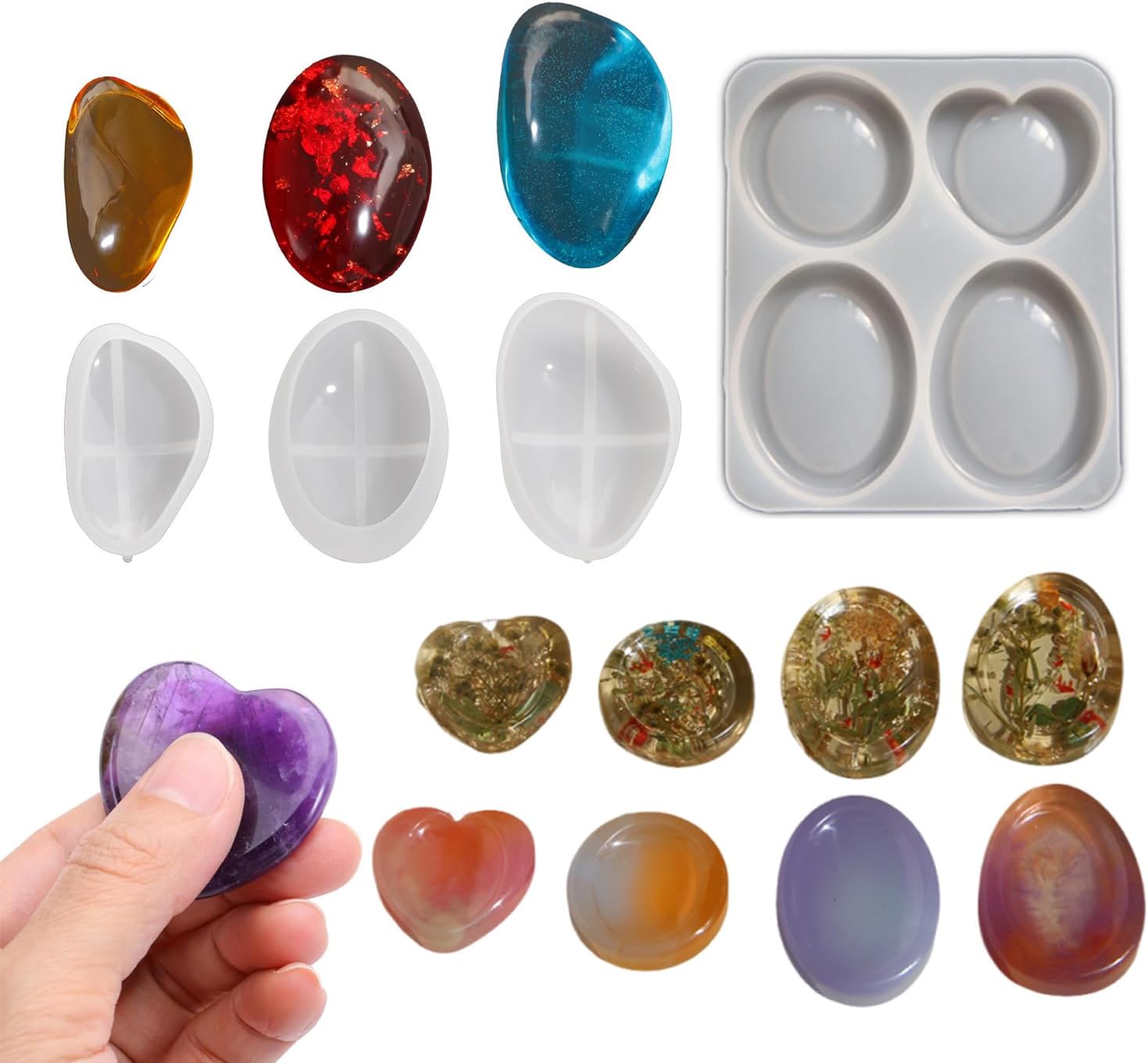 4Pcs Thumb Worry Stone Resin Silicone Mold for Anxiety Relief,3D Pebble Stone Resin Molds Pocket Stones Epoxy Casting Mold for Men Women Stress Relaxation Meditation Healing Reiki