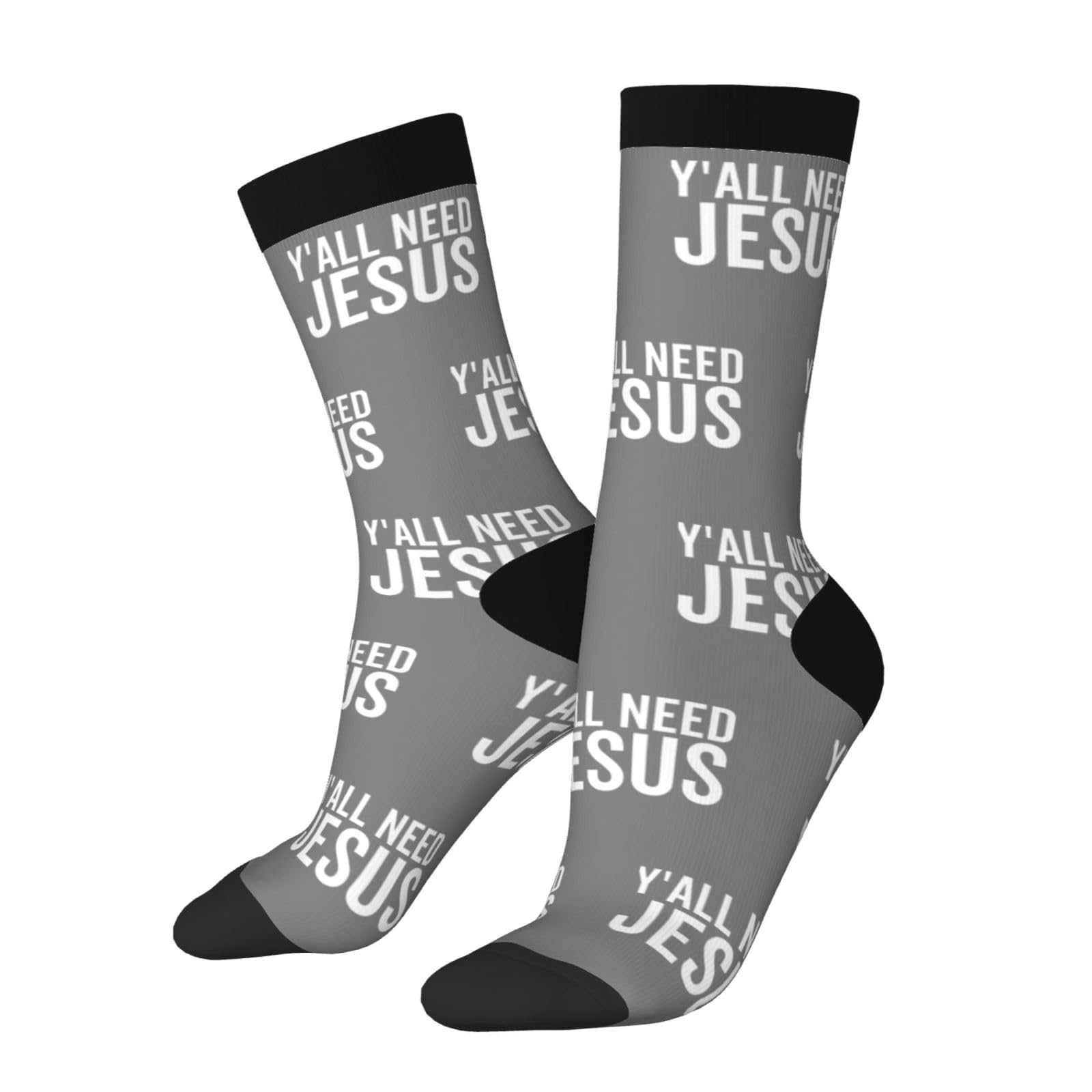 Hlbsdm Unisex 3 Black Y'all Need Jesus Socks, Adult Crew Socks, Cotton Cozy Casual Sock