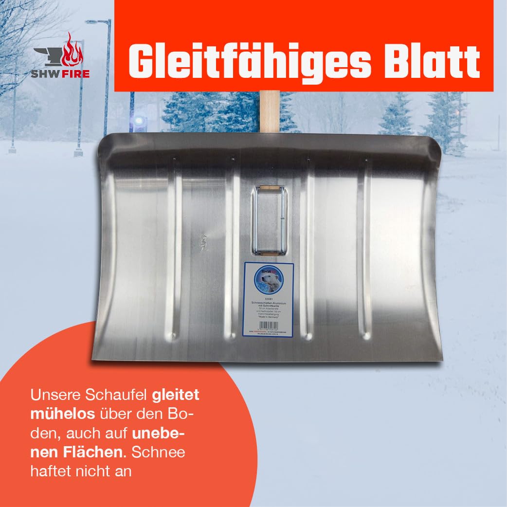 SHW-FIRE | Angara Schneeschieber Aluminium 35x50 cm mit Klemmfix Schnellbefestigung und robustem Holzstiel, ideal für effiziente Schneeräumung | Made in Germany