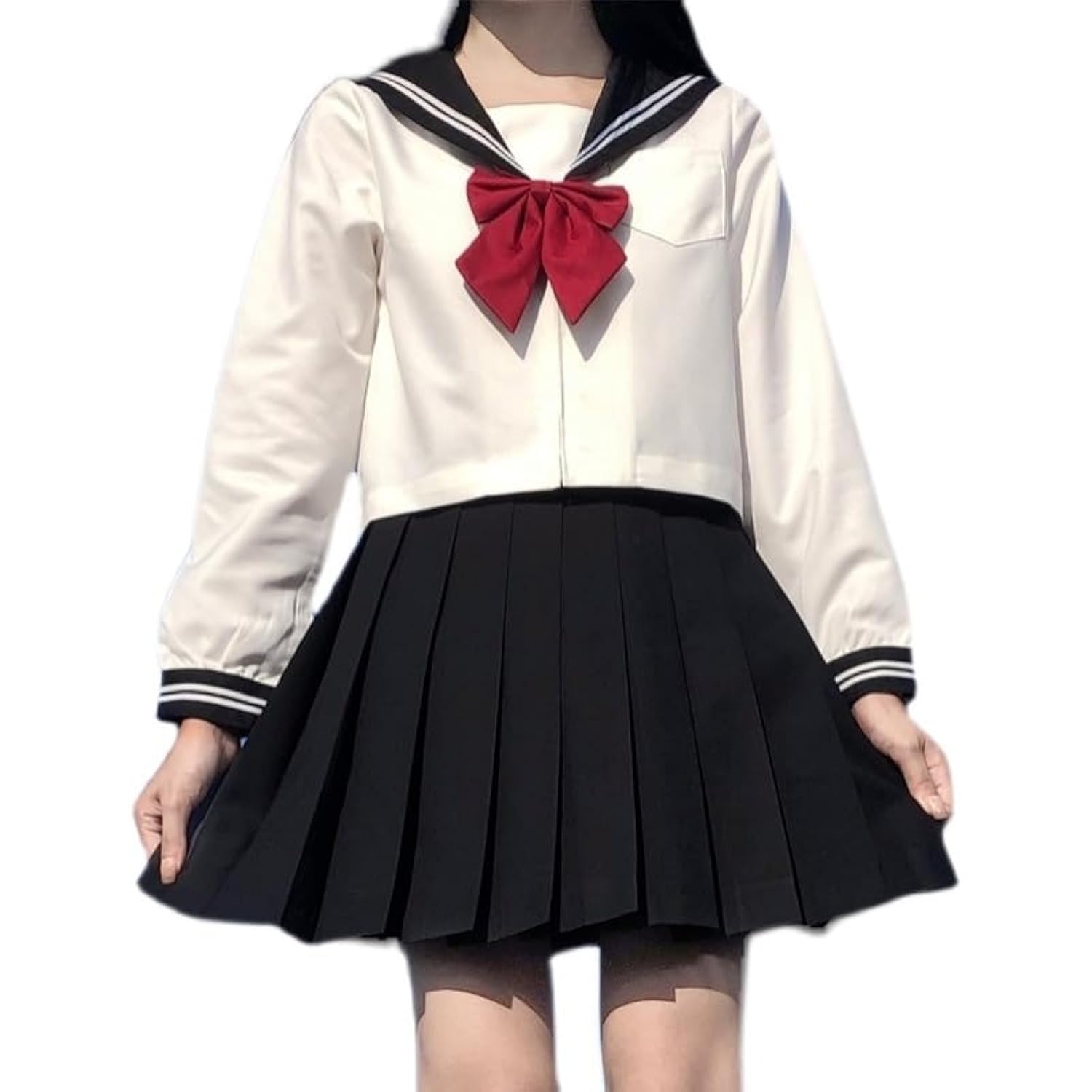 Tout neuf Uniforme JK de Marin Japonais Classique Uniforme Scolaire Fille Marin Convient aux Filles,Chemise + jupe plissée + noeud papillon rouge