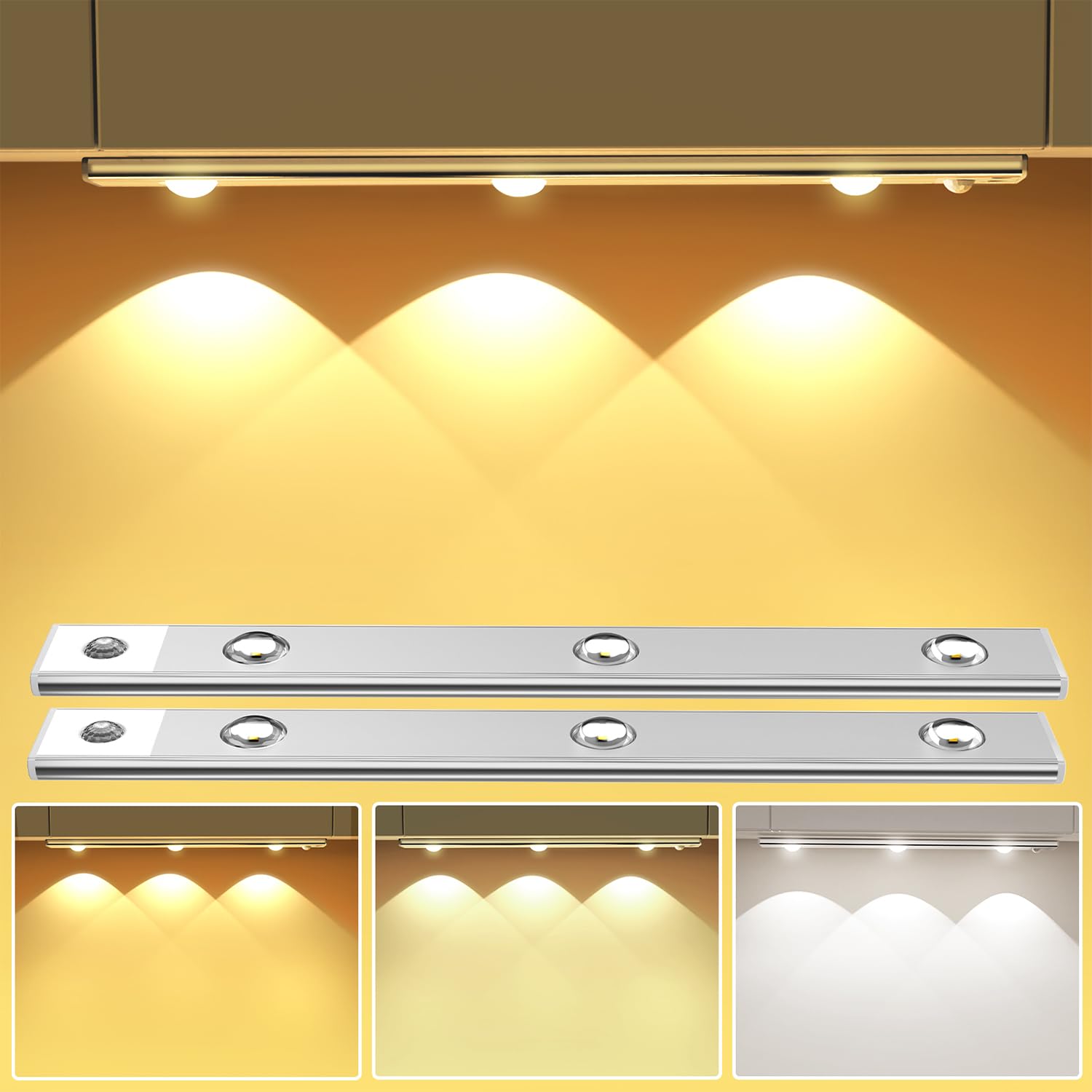 1200mAh Licht Küche Unterschrank mit Bewegungsmelder 2 Stück, 30CM Dimmbar Schranklicht 3000K/4000K/6000K Küchenbeleuchtung Schrankleuchte Led Leiste für Kleiderschrank Schrank Treppe Deko Wohnzimmer