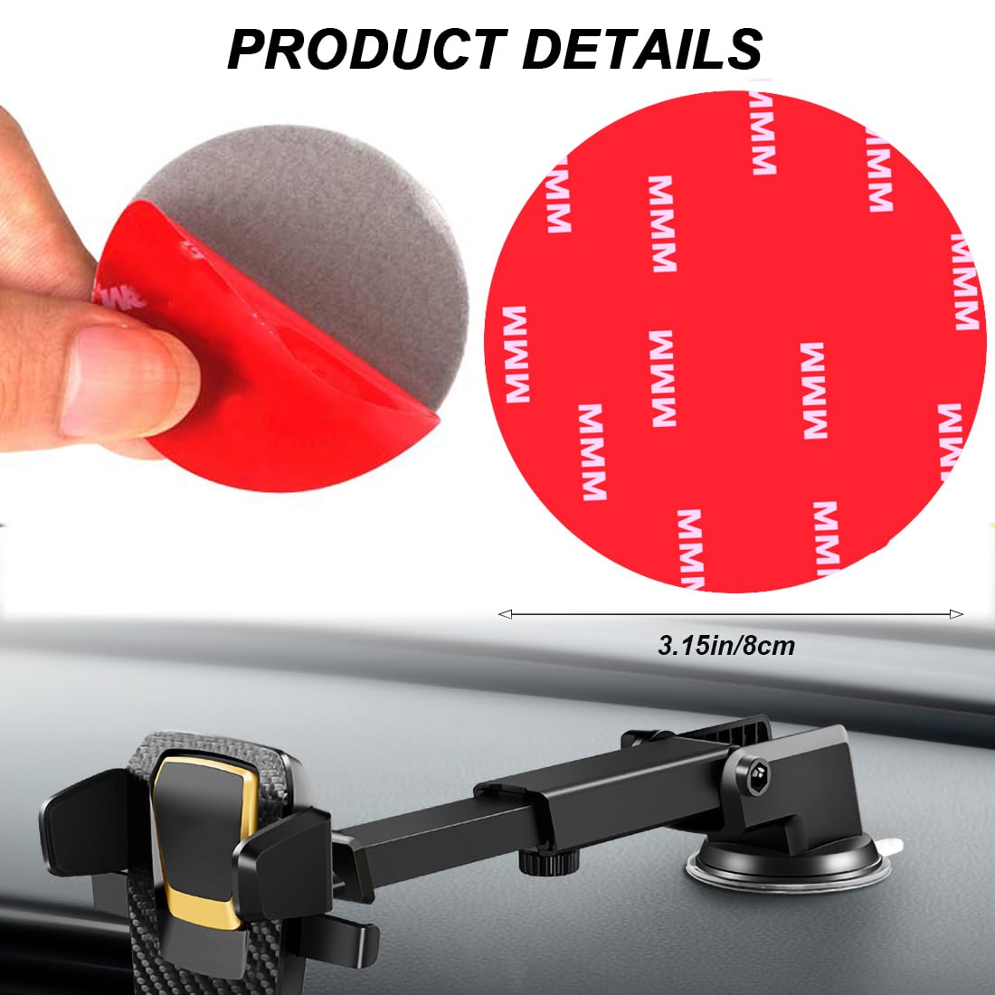 10 Pcs 3.15 Inch Heavy Duty Double Sided Adhesive Pads for Wall Hanging, 8cm Strong Foam Adhesive Mounting Tape Replacement Sticky Pads for Suction Cup Dashboard / Car Bracket, Tack & Removable, Round