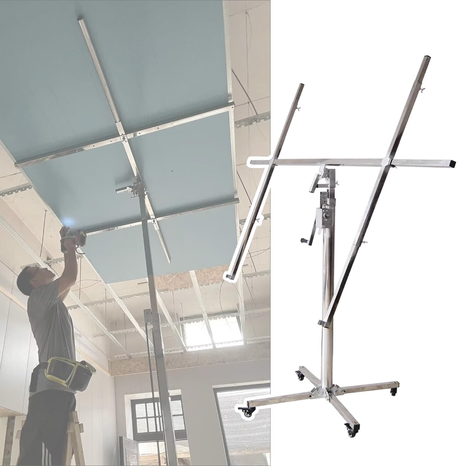 JYHHCYS 165LBS Heavy Duty Sheetrock Lift Drywall Lift - Hand Drywall Jack Lift for Home Improvement - Drywall Lift Panel 11' 16' Lift Drywall Panel Hoist Jack Lifter(H 3.2m/126in/10.5ft)