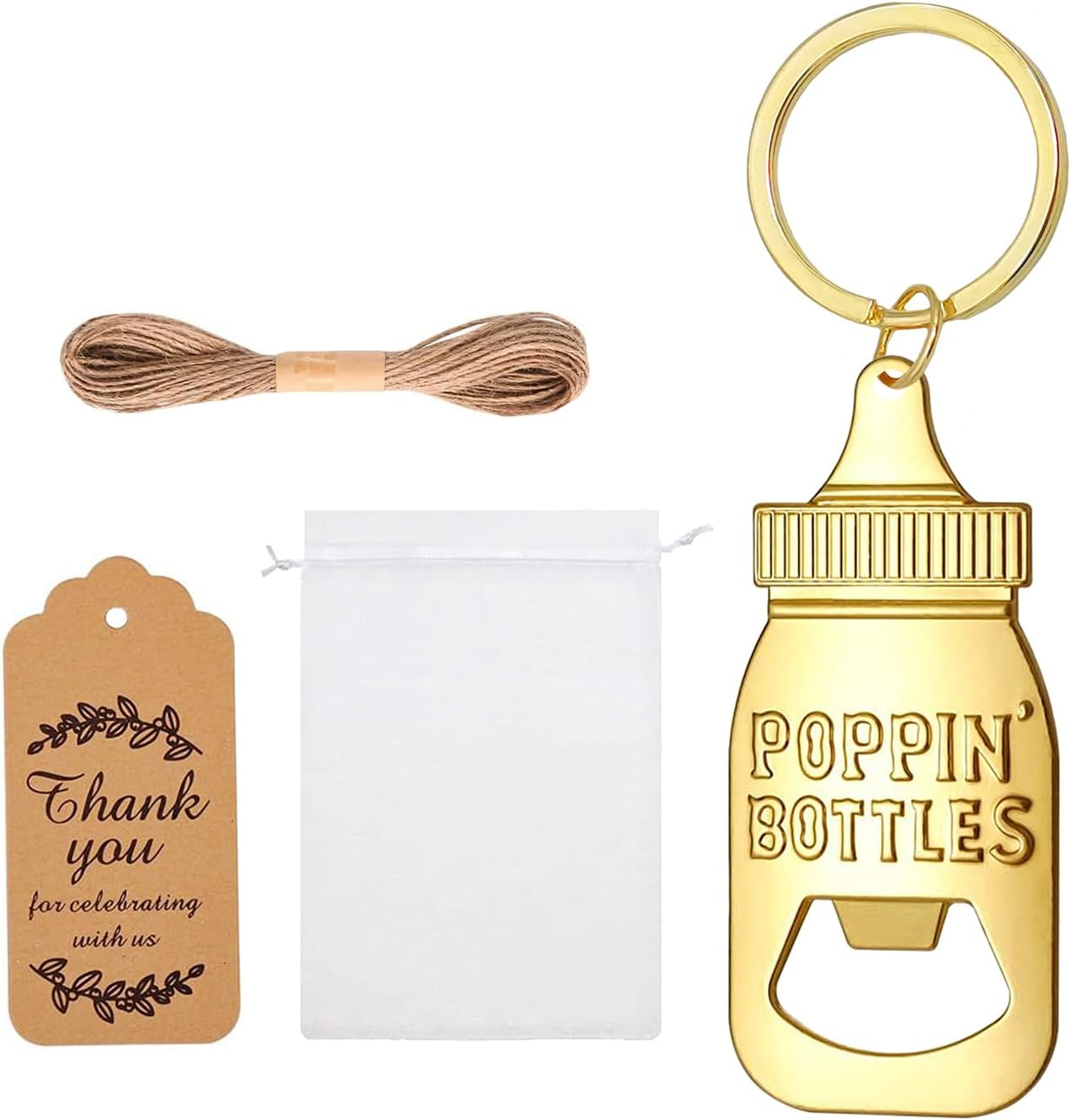 20 PCS Keychain Bottle Openers, Organza Bags and Thank You Kraft Tags for Baby Shower Favors, Wedding Favors, Birthday Party Favors Gifts and Decorations