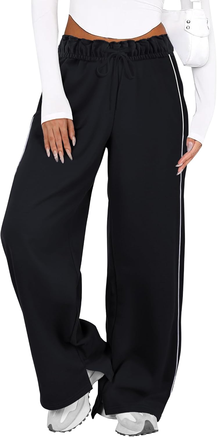 IWD Wide Leg Sweatpants for Women High Waisted Baggy Lounge Pants Interior Drawstring Sweat Pants with Pockets