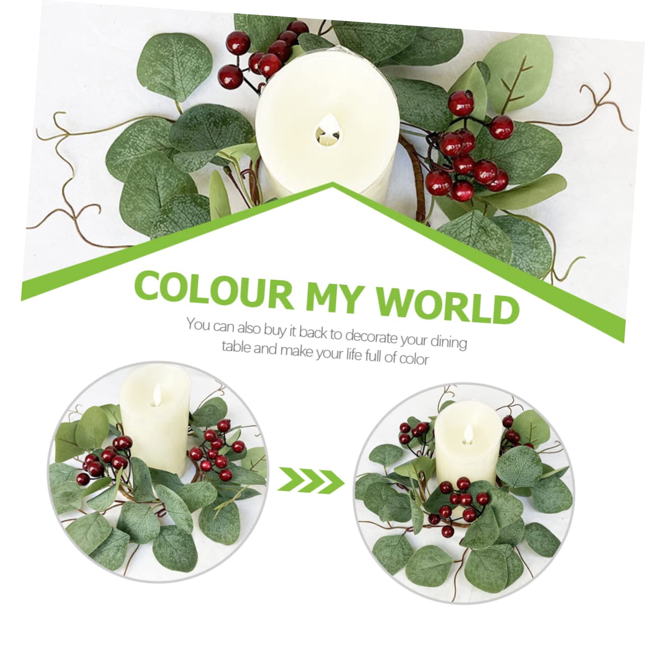 Levemolo Christmas Candle Wreath Rings Berry Candle Rings Artificial Simulation Leaves Random Style