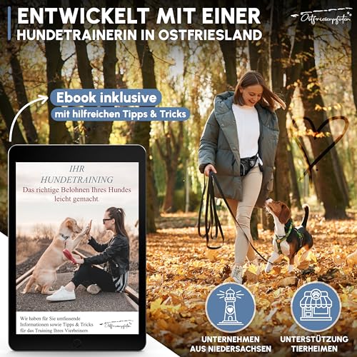 Ostfriesenpfoten® Leckerli-Bauchtasche 'Talea' für Hunde aus Kunstleder mit Einhandmagnetverschluss - Leckerlibeutel inkl. wechselbarem Innenfutter - Bauchtasche für Hundezubehör - Schwarz