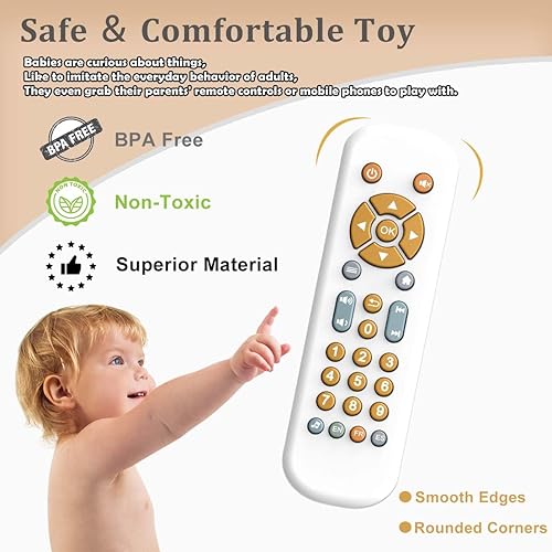 Miniatura 5 de Juguete de control remoto para televisión para bebés con luz y sonido, juguete musical educativo temprano con inglésfrancésespañol, juguete de