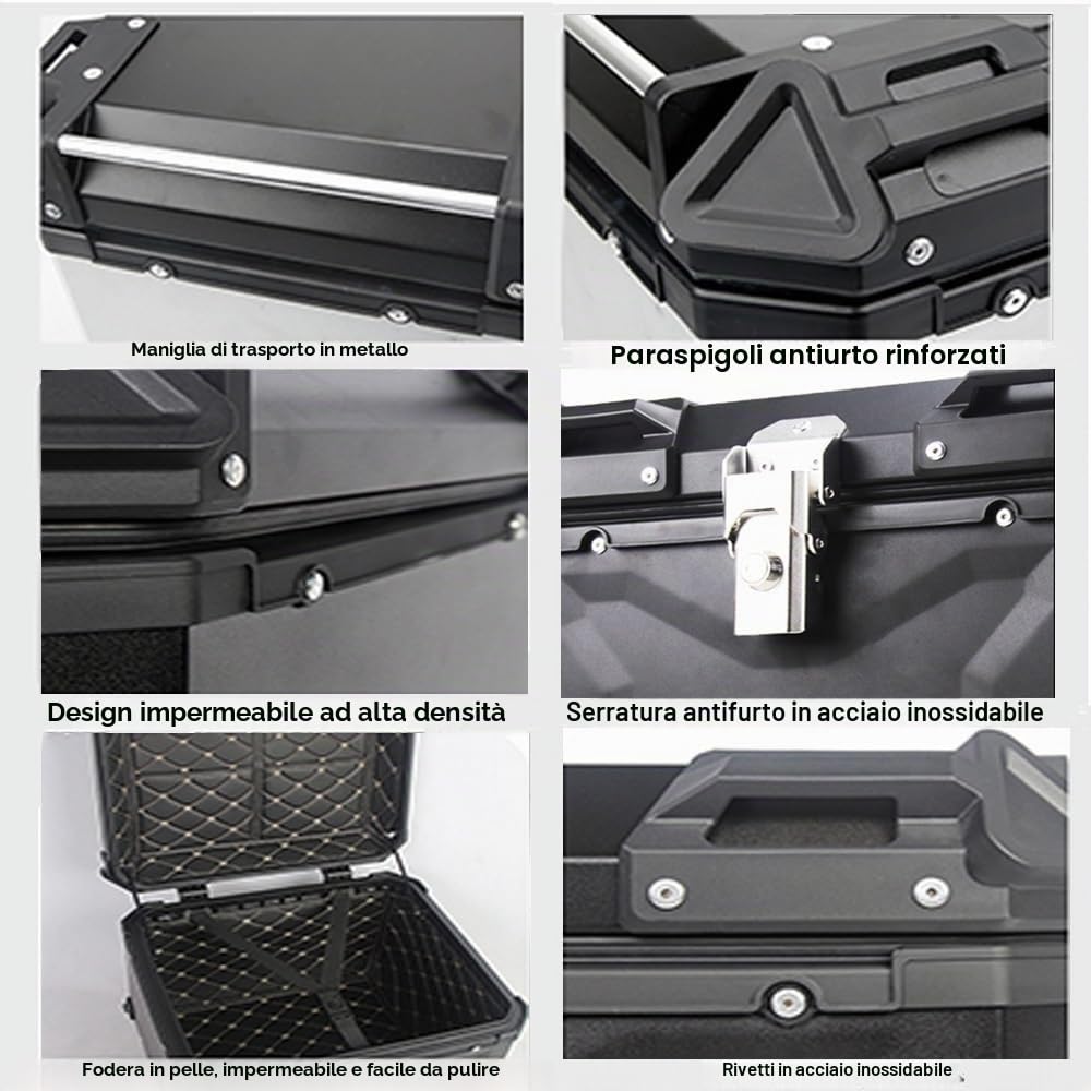 Bauletto top case in alluminio per moto, 45 LT, 55 LT, 65 LT, 80 LT, 100 LT, bauletto impermeabile per casco, per scooter, moto, ciclomotore e quad