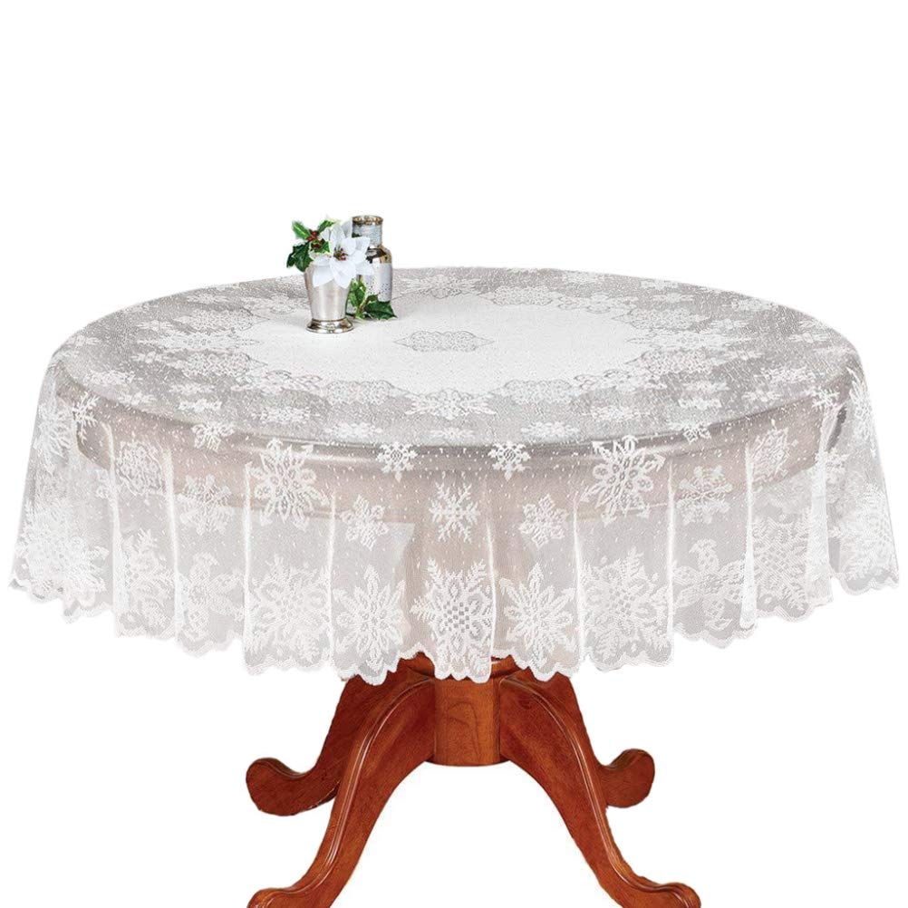 BSTCAR Mantel redondo de la Navidad del 180cm, cubiertas blancas de la tabla de los manteles del cordón del copo de nieve para la decoración de la Navidad
