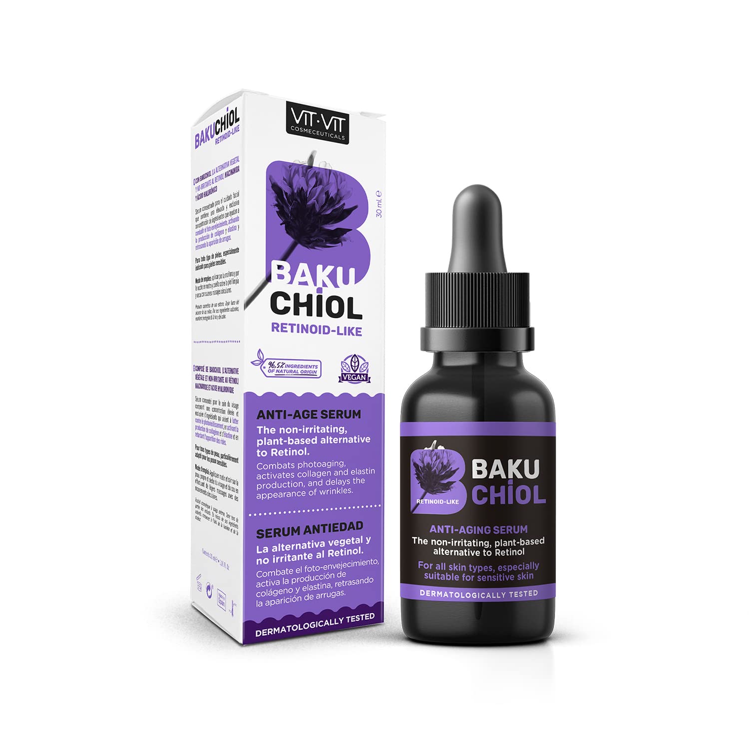 Serum Antiarrugas con Bakuchiol y Acido Hialurónico, Retinol Vegano, Serum Hidratante que reduce arrugas y líneas de expresión. Serum antiedad vegano 30 ml Vit Vit Cosmetics Vit Vit Cosmeceuticals