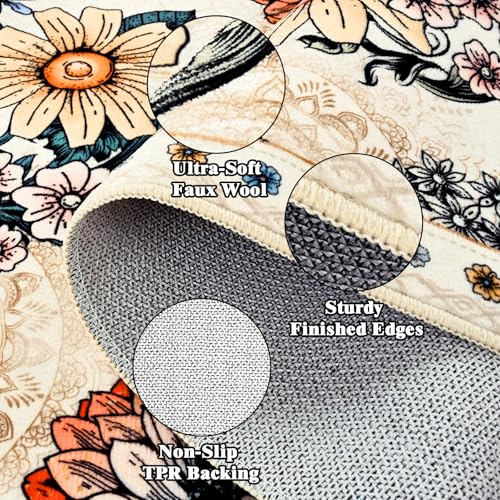 Tapete floral beige Boho Yinhua 2x3 pies miniatura 4