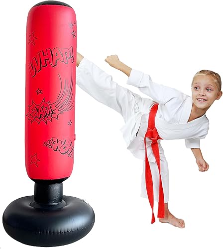 Sports Inspiration - Saco de boxeo de plástico de 47 pulgadas, color rojo y negro, para niños, aplicabilidad para todo tipo de escenarios, adhesivo