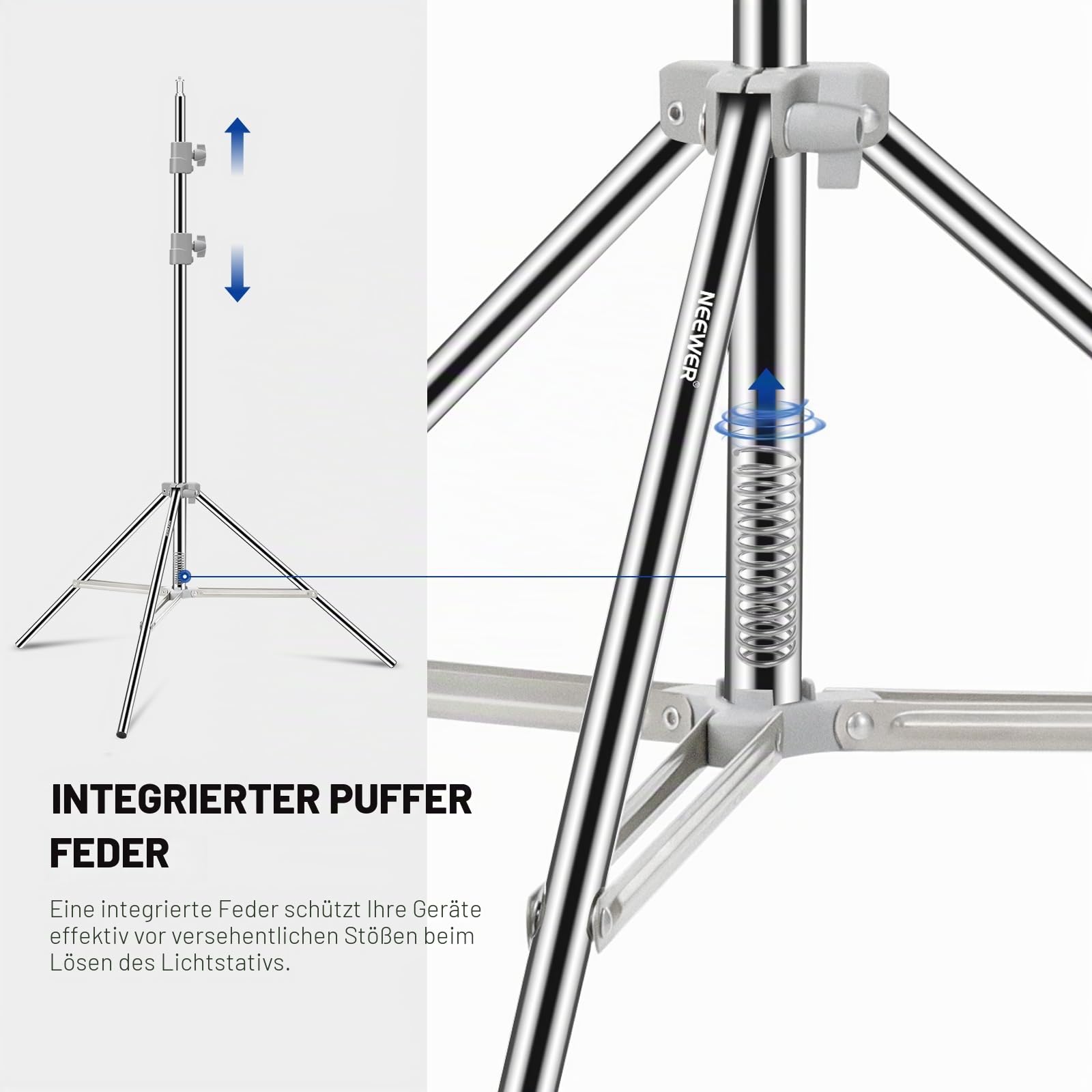 Neewer Verbesserter/190cm Lichtständer Licht Stativ Edelstahl federbelastet – Bild 2