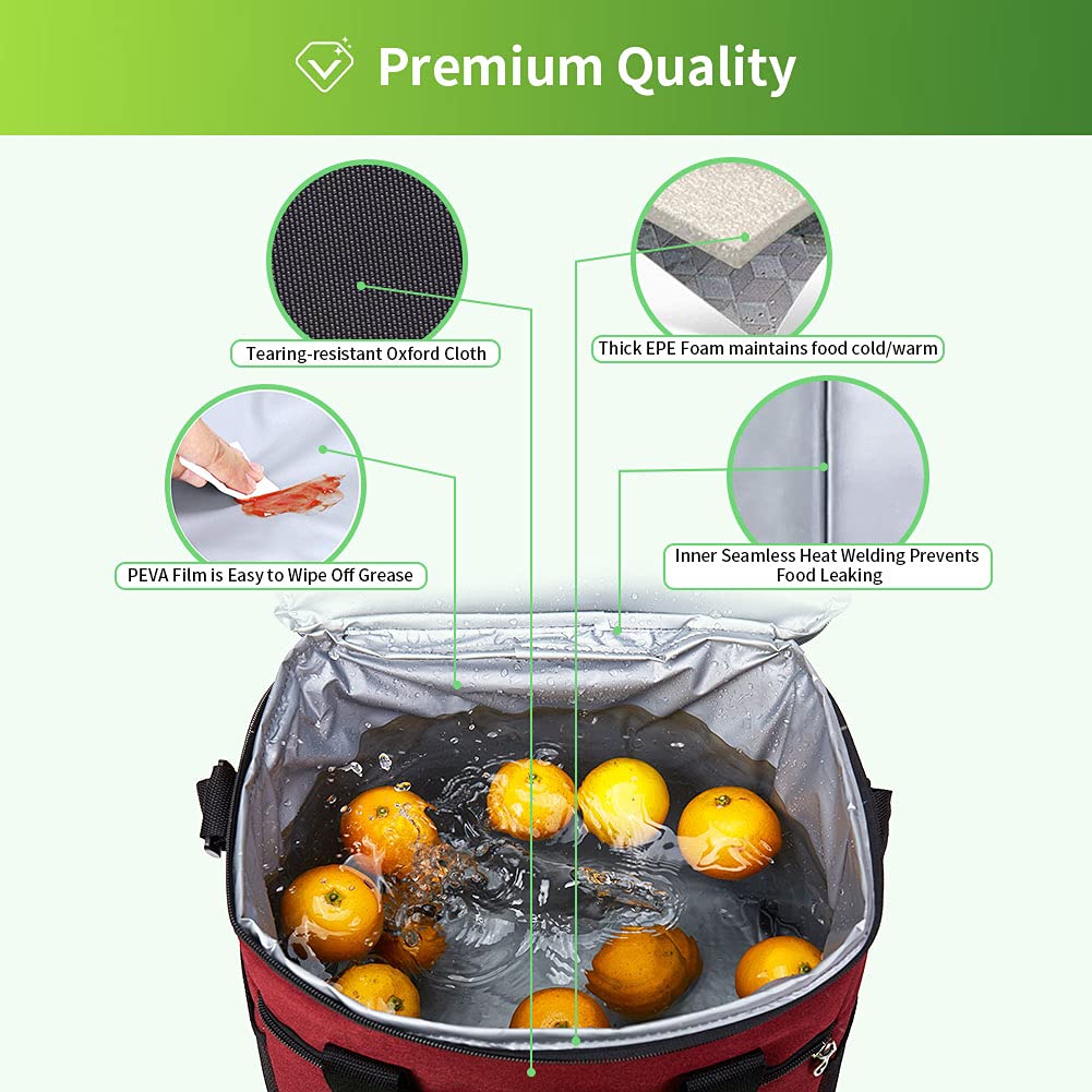 iknoe Large Cooler Bag Collapsible, 15L Insulated Bags, Leakproof Lunch Cooler Tote with Multi-Pockets for Adult, Insulated Lunch Box for Beach, Picnic,Work, Red 24-Can - Image 4
