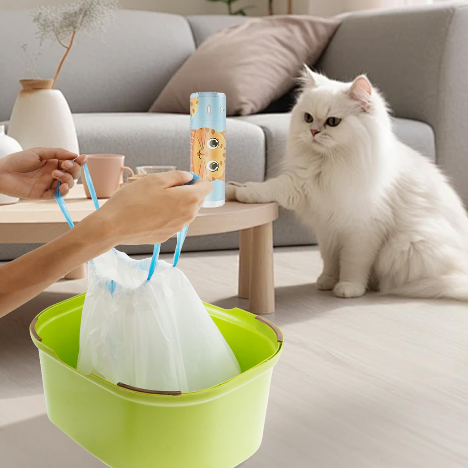 Qinglang 58X35cm 60 Count Cat Litter Tray Liners 58 * 35Cm Kitty Litter Tray Bags With Drawstrings Resistant Plastic Bags Tear Resistant Cat Litter Liners Pet Garbage Bags For Litter Box(58X35cm)