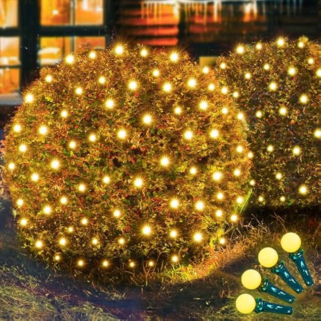 Led Net Lights Christmas Lights Outdoor Christmas Net Lighting with 121Led Mini Globe Light 5ftx5ft, Outdoor Indoor Fairy Mesh Net Light for Christmas Trees, Bushes, Shrubs Decorations(WarmWhite)