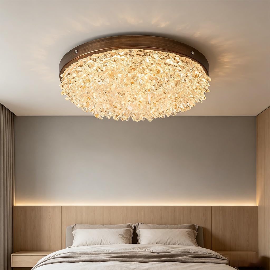 Beiltuga Contemporary Ceiling Light Circular Modern LED Ceiling Lighting with Remote Control Dimmable Rhinestone Resin lampshade 18W 3000K-6000K for Living Room Bedroom entryway Dining Room