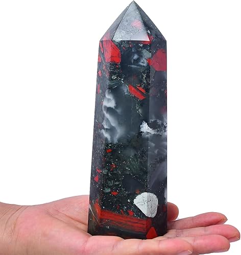 Miniatura 2 de FZBHRO Torres de cristal grandes África, piedra de sangre de 6 puntas de cuarzo facetado, obelisco, varita de cristal curativo rojo, 1.3-1.7 libras