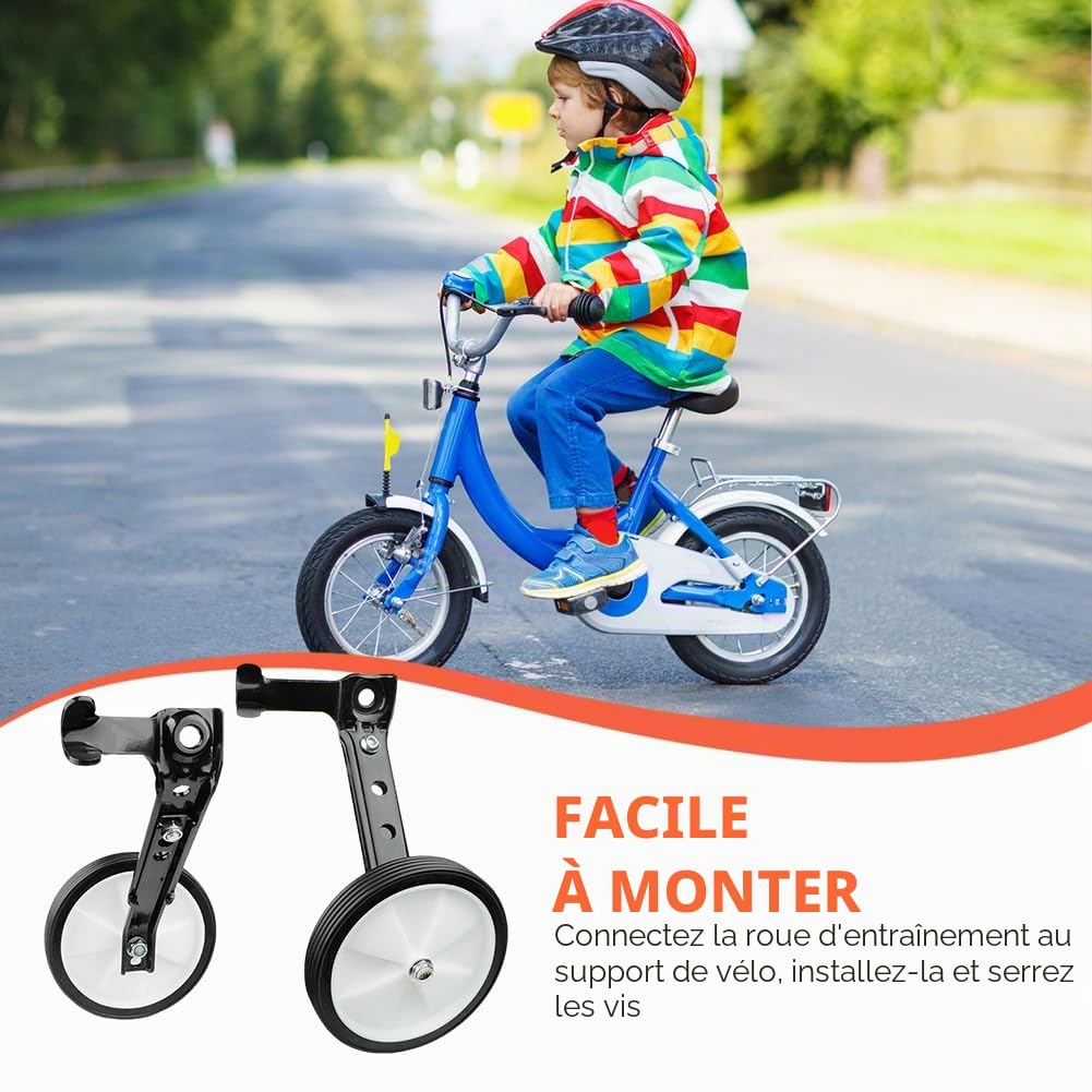 Roue stabilisatrice universelle pour vélo de montagne pour enfant 16/18/20/22/24 pouces, noir, argent, acier