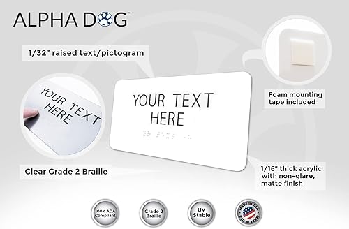 Miniatura 10 de ALPHA DOG ADA SIGNS - Letrero personalizado para negocios, 4 x 8 pulgadas, compatible con ADA, letrero de oficina personalizado con braille, letrero