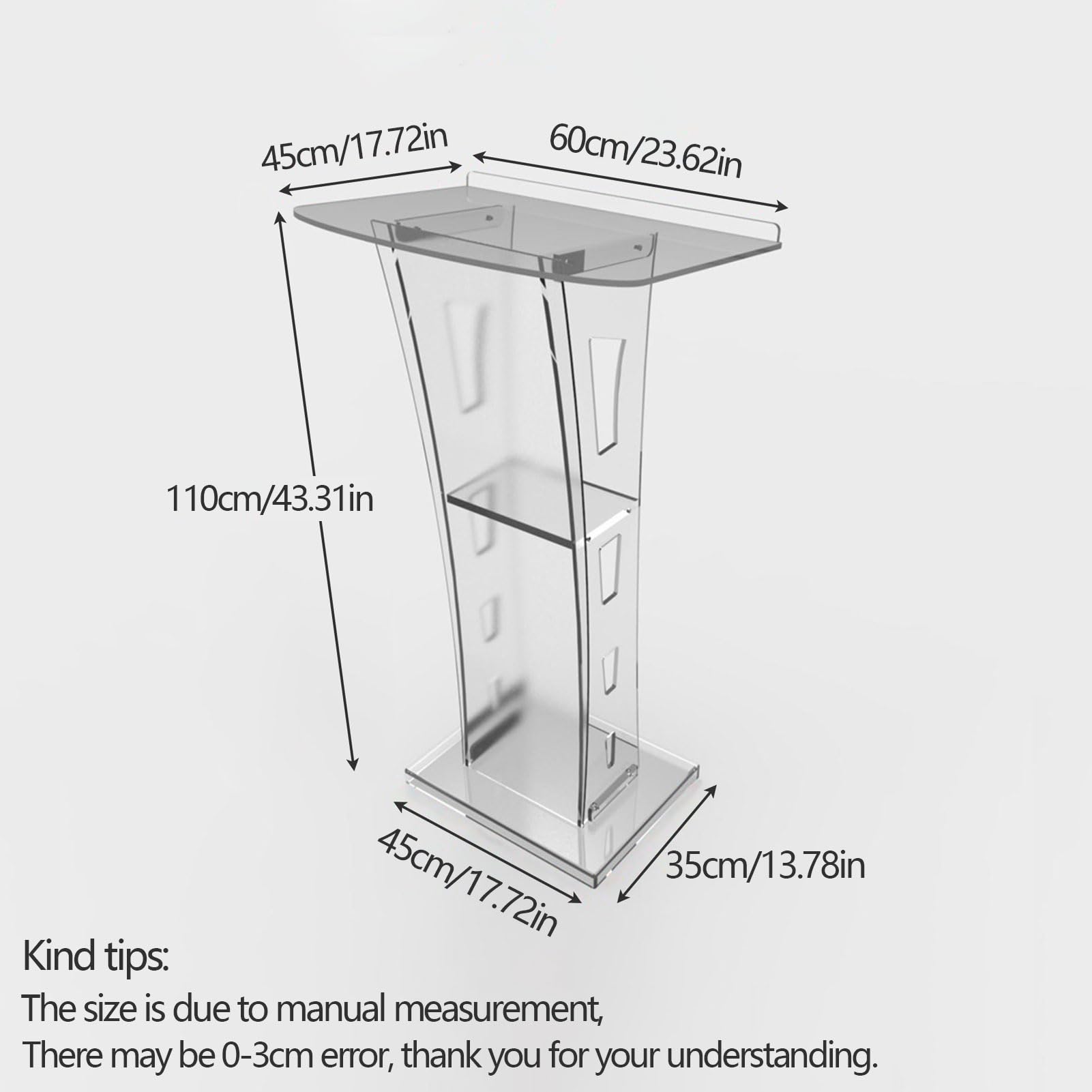 Pupitre-podium Acrylique Transparent Mobile - Bureau Debout Portable Pour Conférences, églises, écoles - 60x40x110 Cm