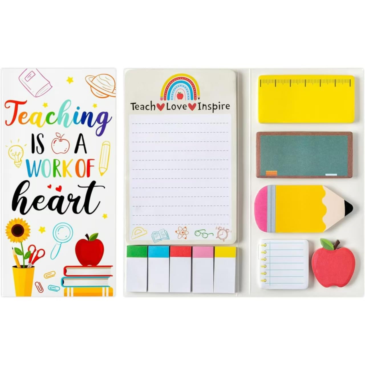 White Teachers' Day Sticky Notes Set, 550 Sheets,Cute Cartoon Dog Post It Notes with 3 Point Pens, Self-Adhesive Writing Memo Pages Back to School Office Supplies