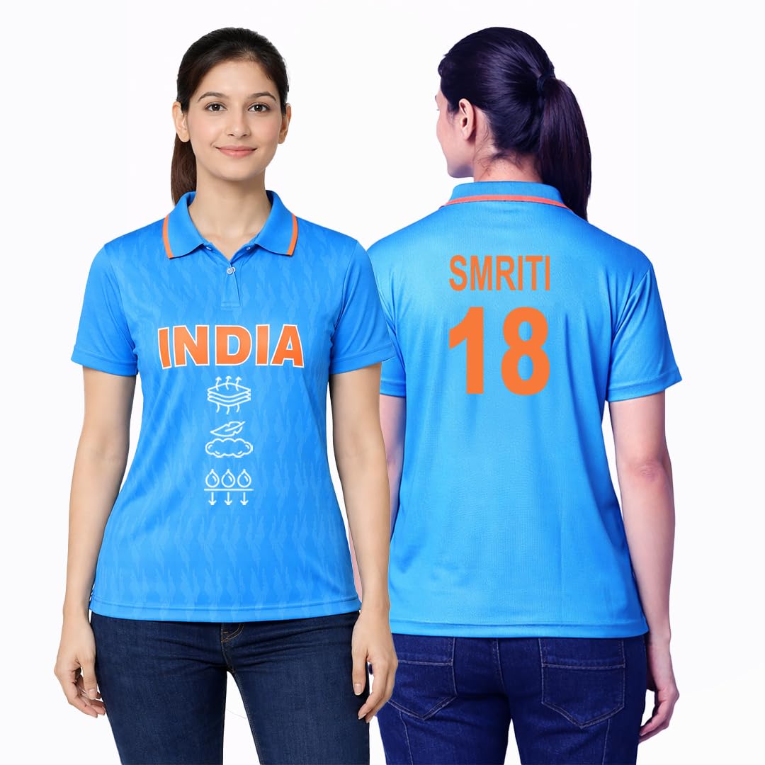 unirec | Smriti Mandhana 18 | India Cricket Fan Polo Jersey Tshirt | Lightweight Breathable Comfortable Sportswear | Team Cricket Sports Wear T-Shirt for Men Blue - Medium-picture-18