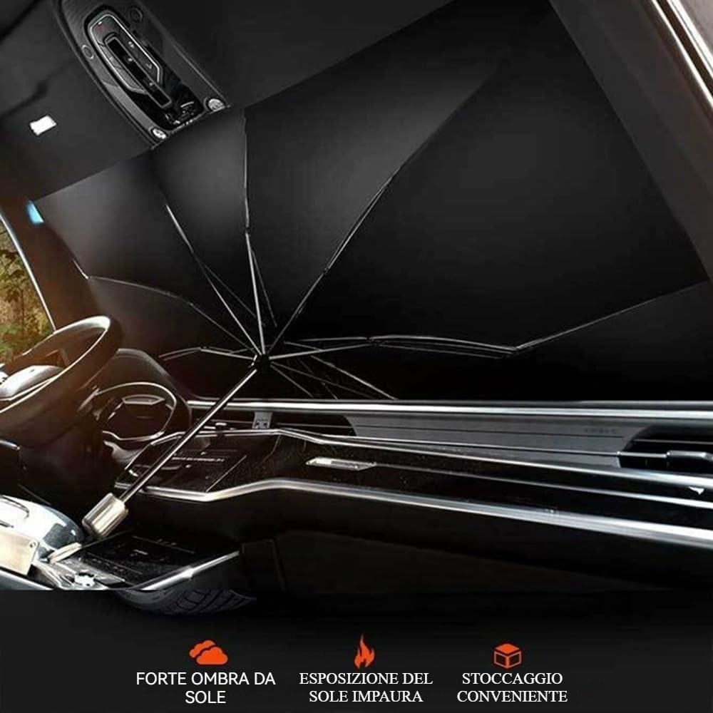 Parasole universale per auto per berline, SUV e MPV, design affascinante, con custodia, protezione dai raggi UV e dal calore, 145 x 79 cm,nero