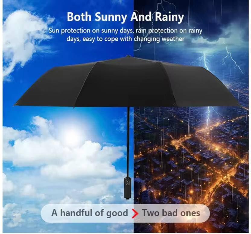 Image of MRTLLOA Automatic Large Size Foldable Umbrella with Travel Cover for Man and women - 3 fold Windproof Umbrella (BLACK 01)