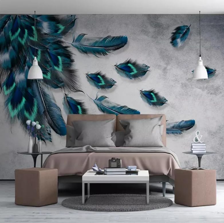Fresque murale plume 3D pour salon et canapé cocooning moderne - 2
