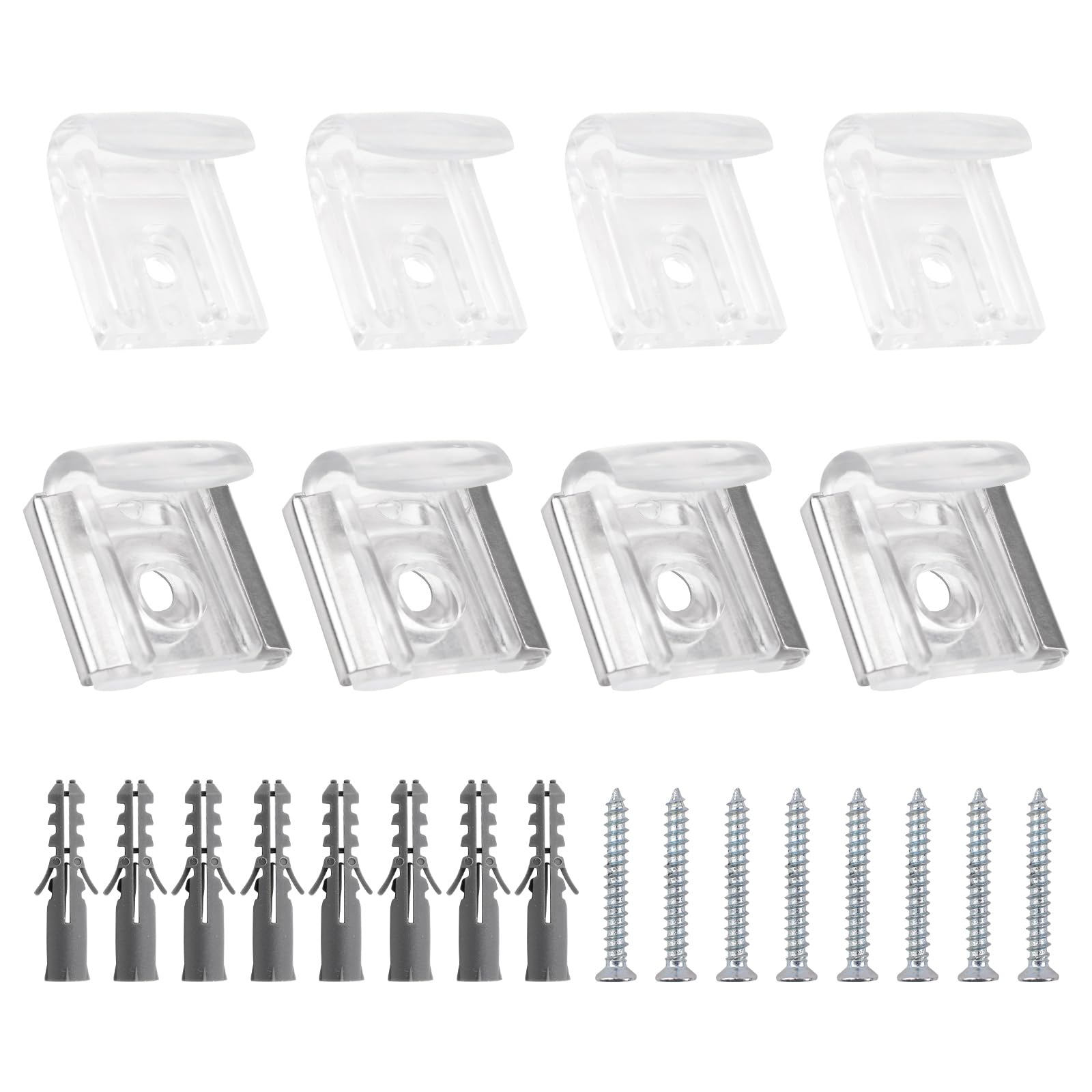 Mirror Holder, 8Pcs Glass Wall Hanging Fixing Kit, Stainless Steel Supports With PC Plastic Hook, Wall Mounted Bracket Kit for Frameless Mirrors