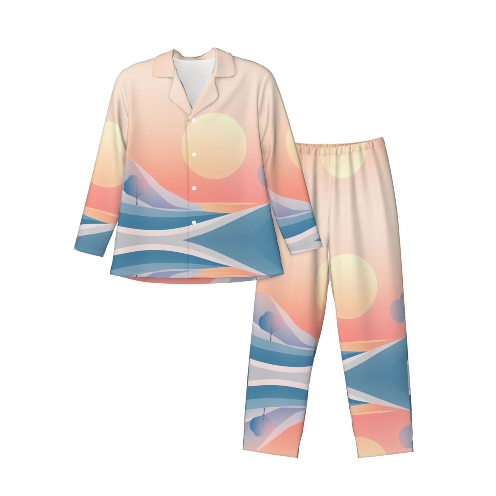 Tramonto pittura per bambini Modelli morbido pigiama a maniche lunghe set per uomo, abbigliamento casual loungewear, elastico in vita, doppie tasche laterali